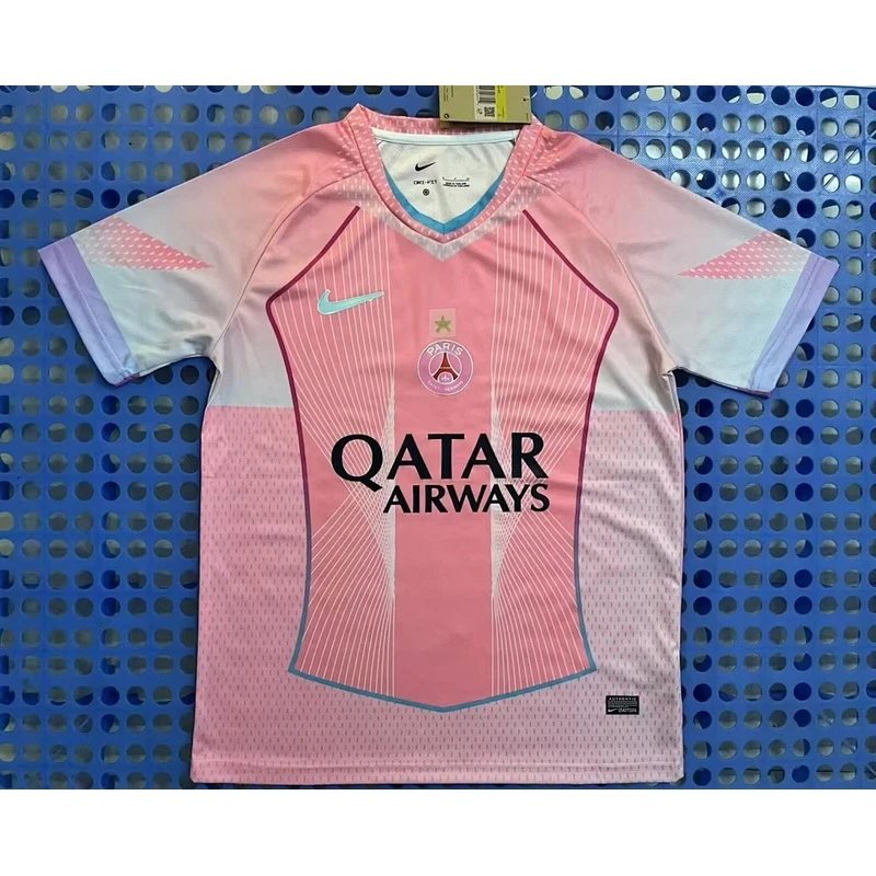 Paris Saint-Germain season football jersey pink with star - Style 15