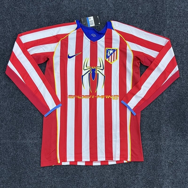 2005-2006 Atletico Madrid Home Long Sleeve Red White Stripe - Style 14
