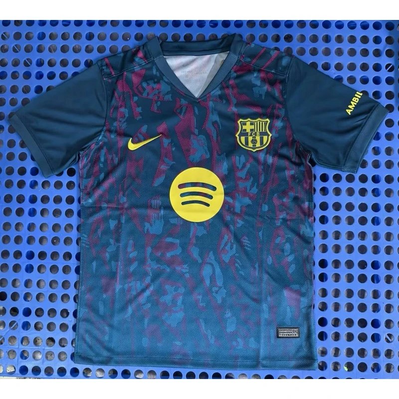 2025-2026 Barcelona Special Edition Yellow Circle Advert, Dark Blue with Camouflage Pattern - Style 18