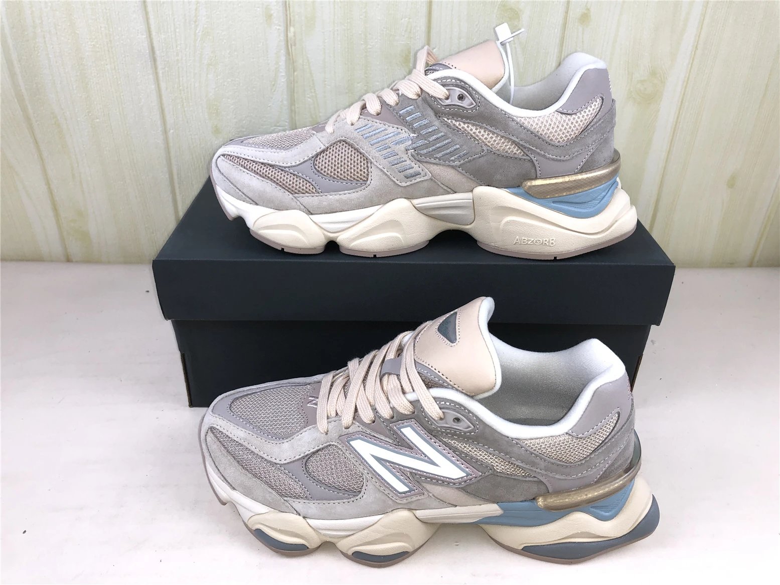 New Balance 9060 Beige Gray Chunky Sneakers - 1