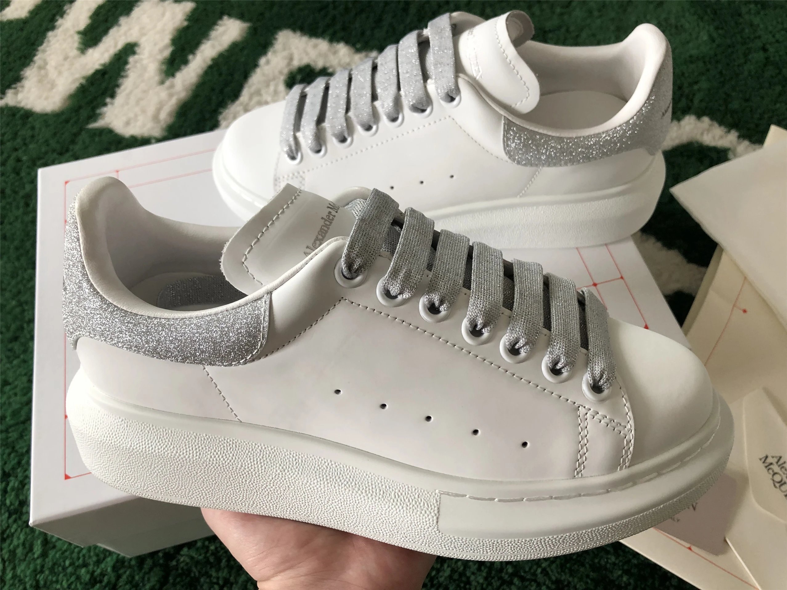 Alexander McQueen Oversized Sneakers White with Holographic Heel Tab Sneakers - 14