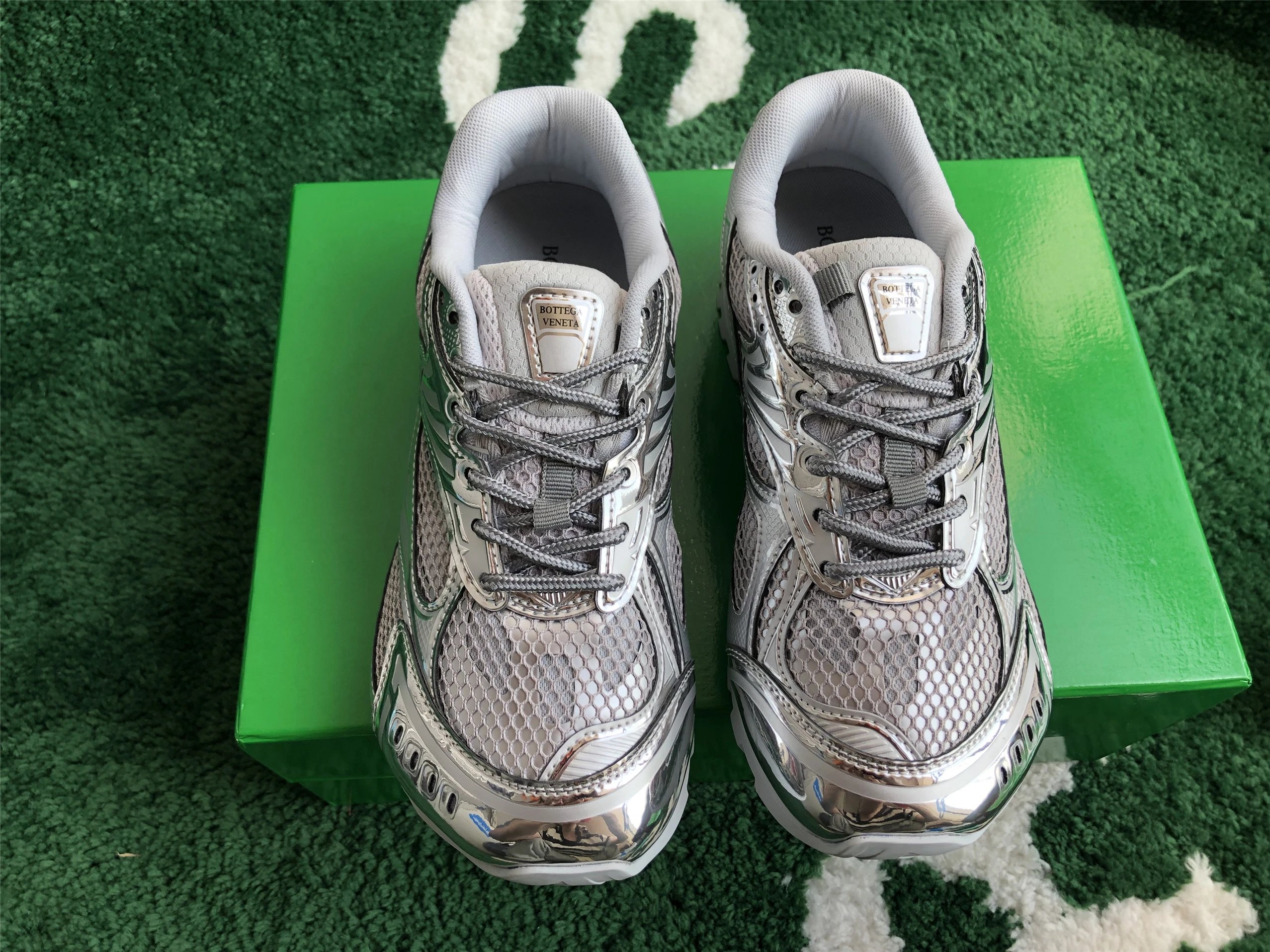 Bottega Veneta Running Sneakers Blue Silver Mesh - 12
