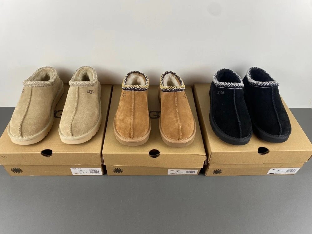 UGG Tasman Black Suede Slip-On Slippers - 12