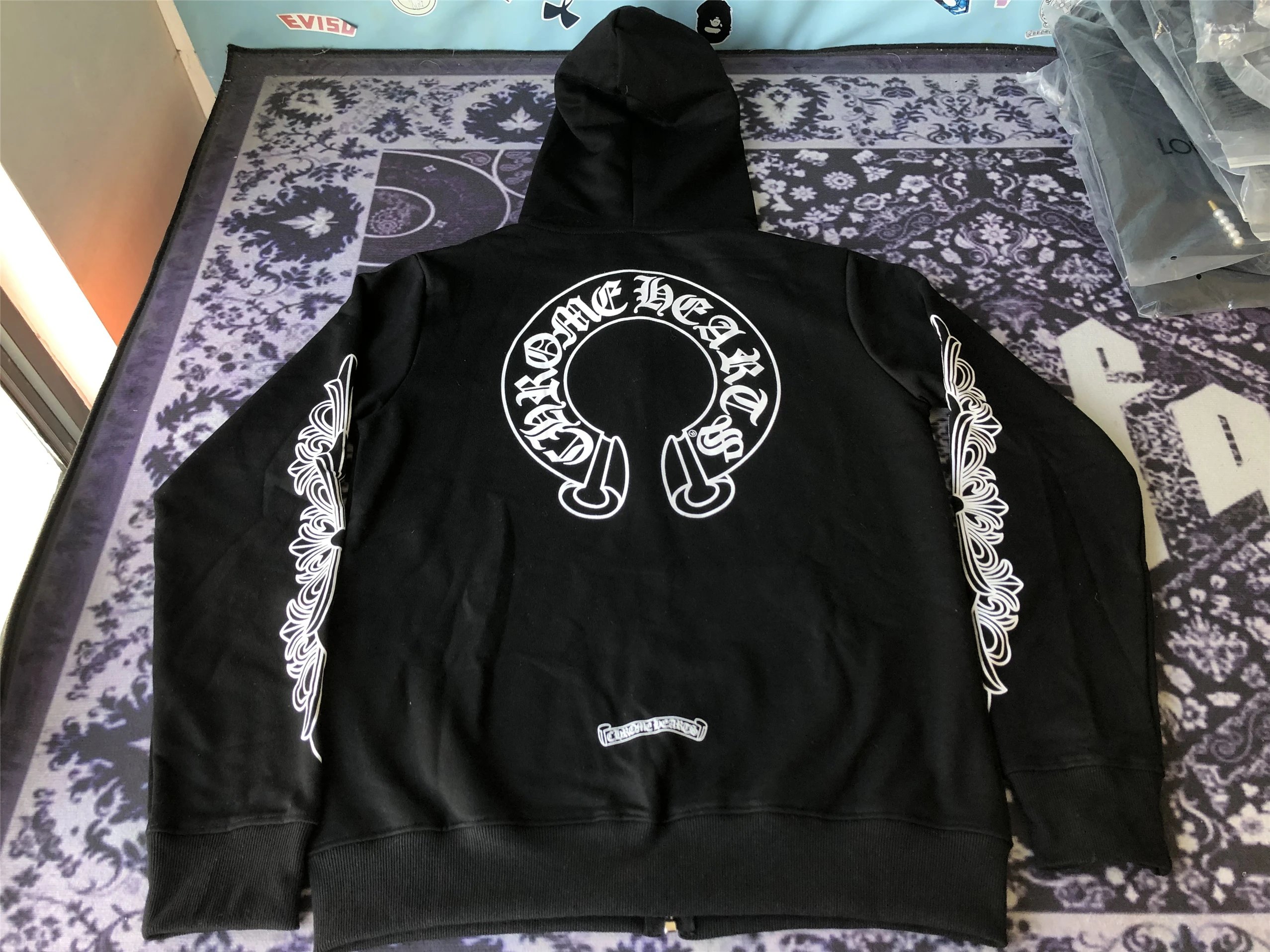 Chrome Hearts Floral Sleeve Zip-Up Hoodie Black - 11