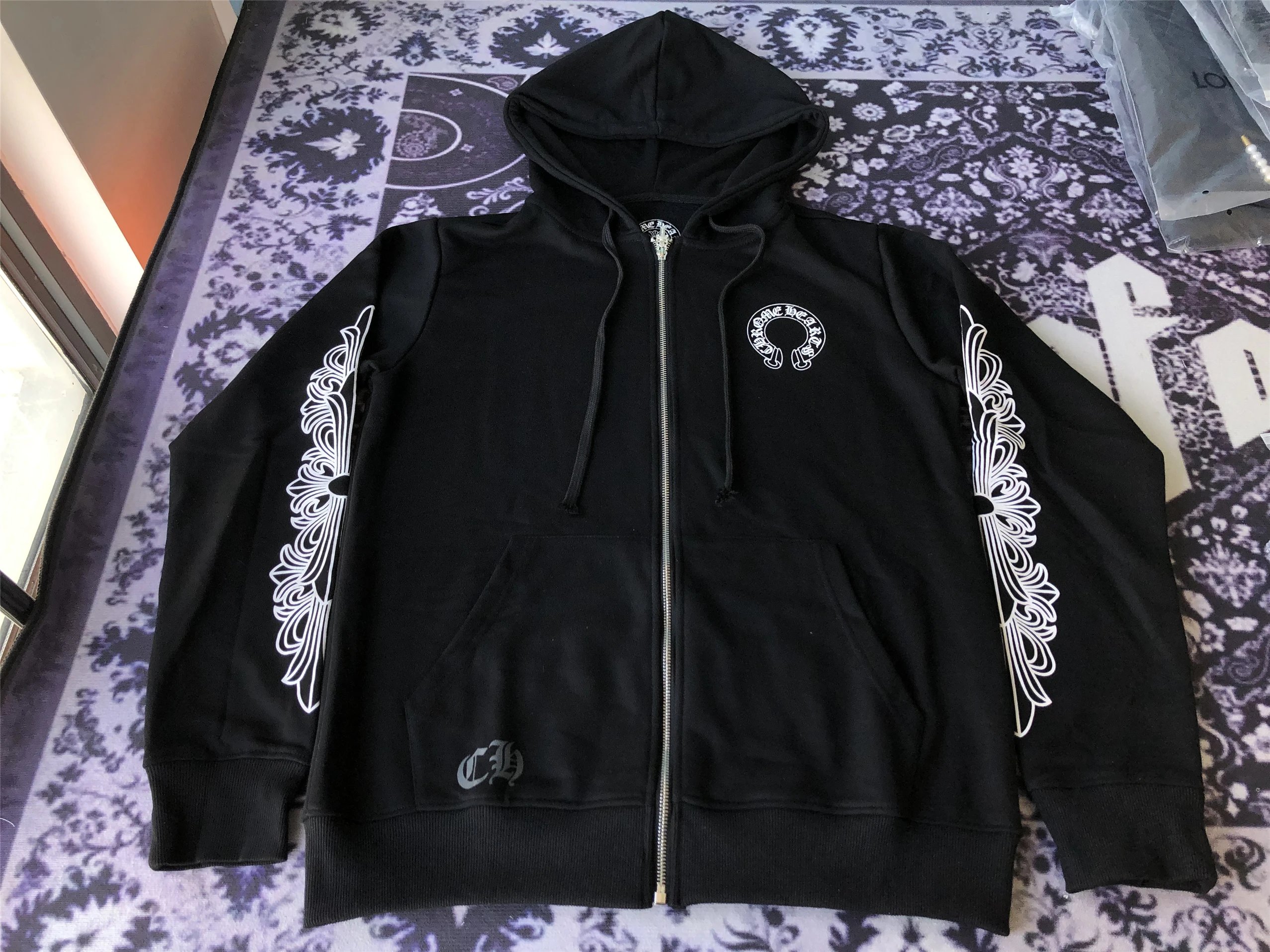 Chrome Hearts Floral Sleeve Zip-Up Hoodie Black - 3