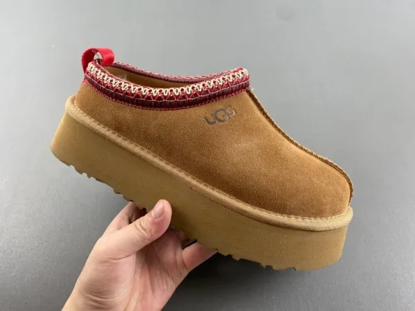 UGG Tasman Platform Slipper Beige with Red Trim Slippers - 1
