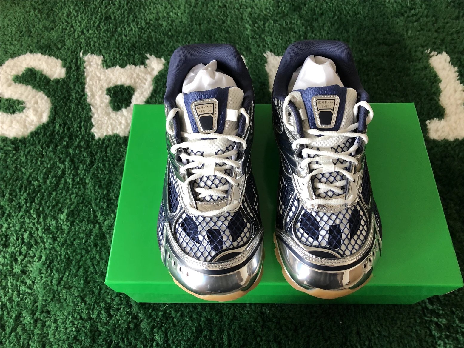 Bottega Veneta Running Sneakers Blue Silver Mesh - 41