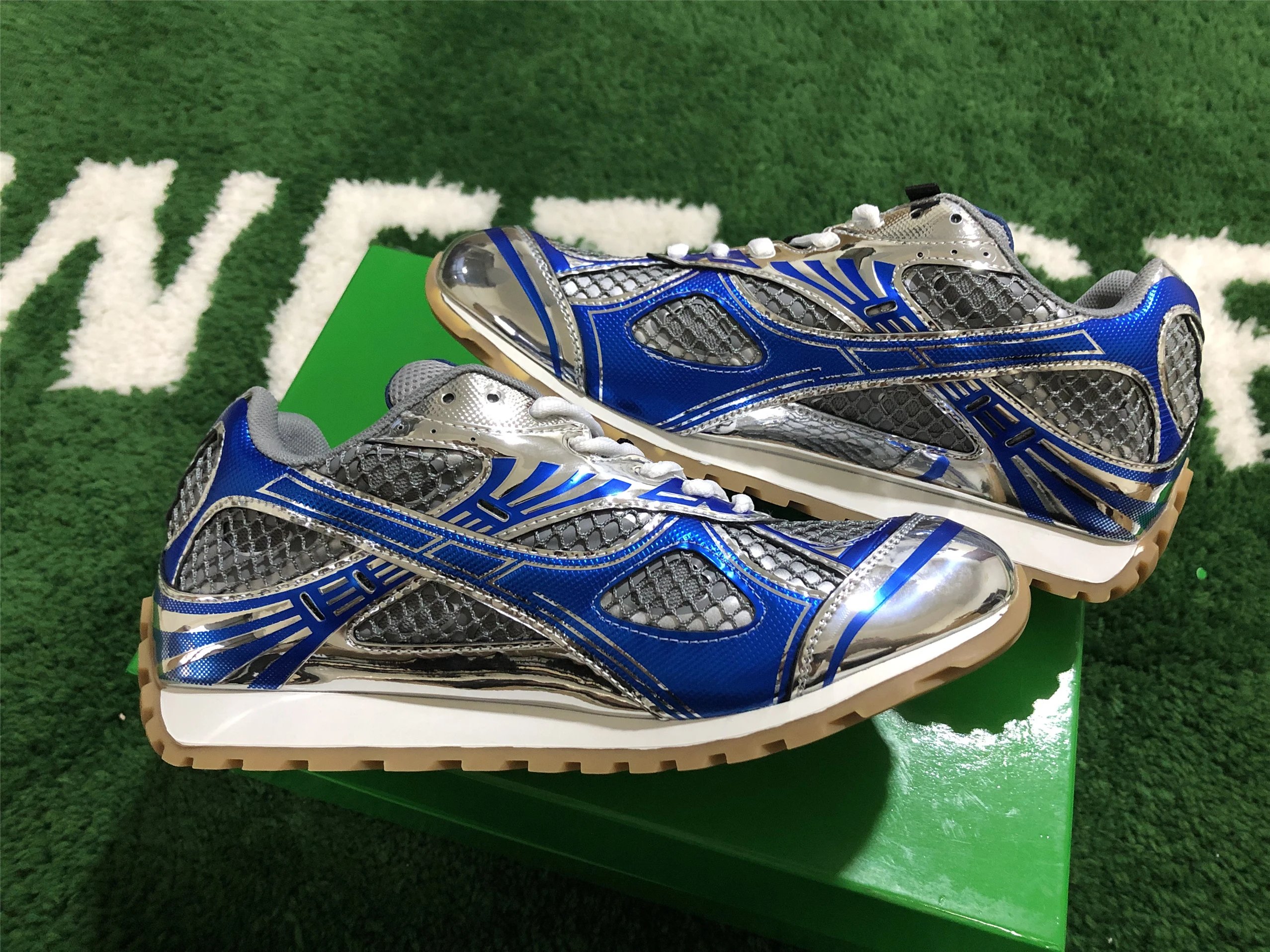 Bottega Veneta Running Sneakers Blue Silver Mesh - 29