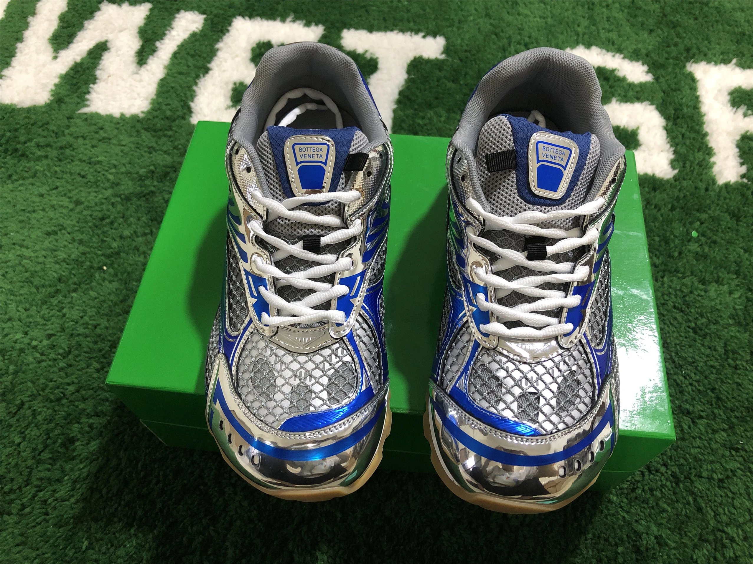 Bottega Veneta Running Sneakers Blue Silver Mesh - 32