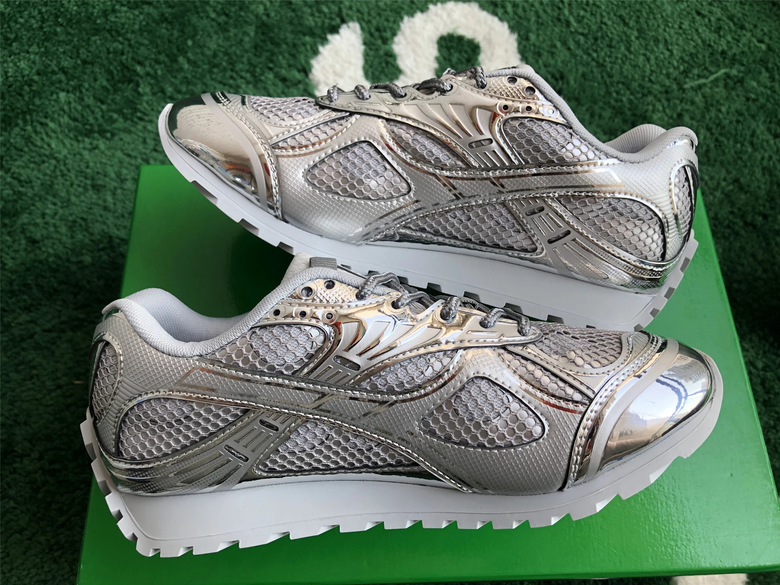 Bottega Veneta Running Sneakers Blue Silver Mesh - 9
