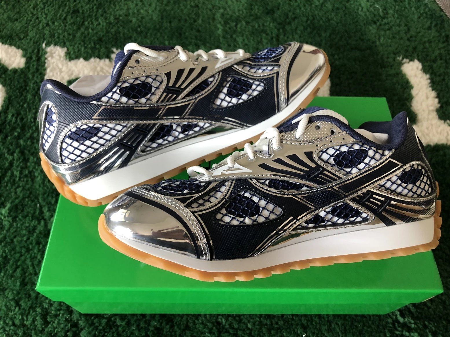 Bottega Veneta Running Sneakers Blue Silver Mesh - 39