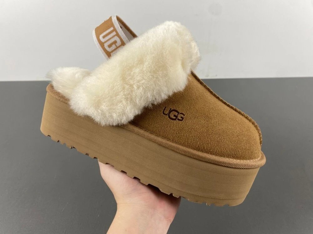 UGG Fluff Yeah Platform Slide Beige Sheepskin Slippers - 1