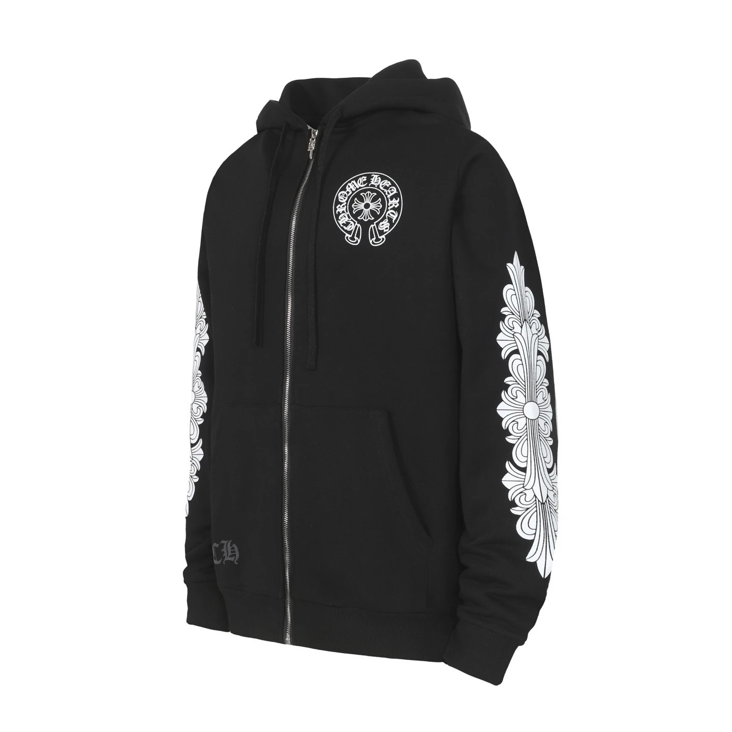 Chrome Hearts Floral Sleeve Zip-Up Hoodie Black - 1