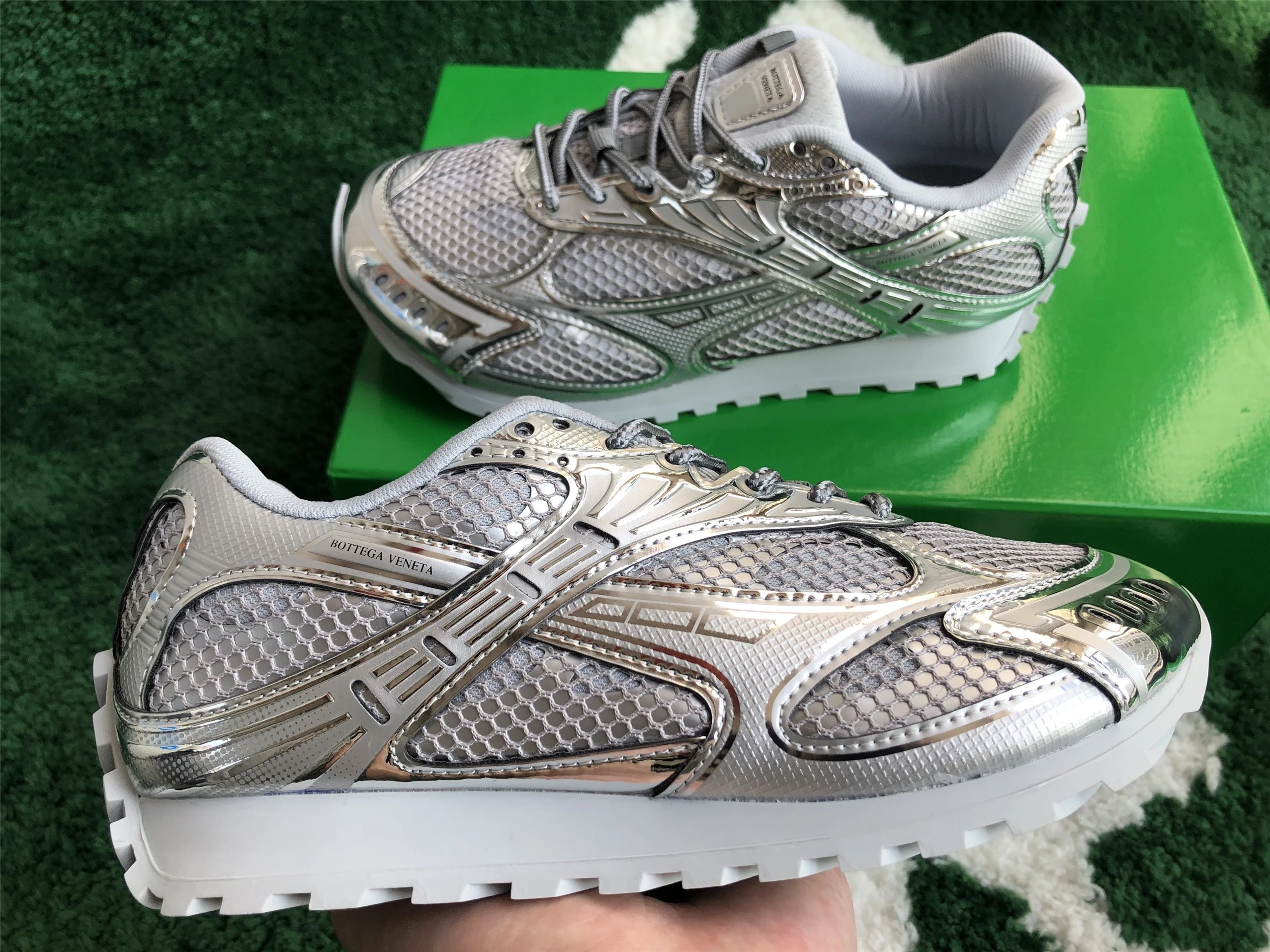 Bottega Veneta Running Sneakers Blue Silver Mesh - 8