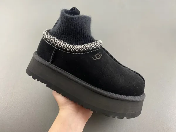 UGG Tasman Platform Black Suede Slip-On Boots - 1