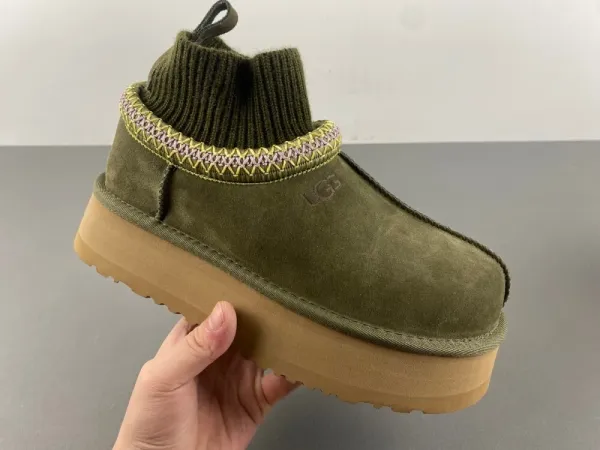 UGG Fluff Yeah Knit Cuff Olive Green Snow Boots - 1