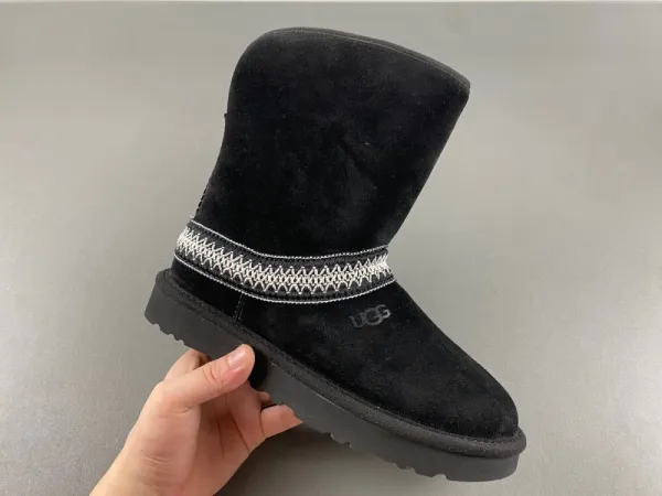 UGG Classic Mini Embroidered Black Snow Boots - 1