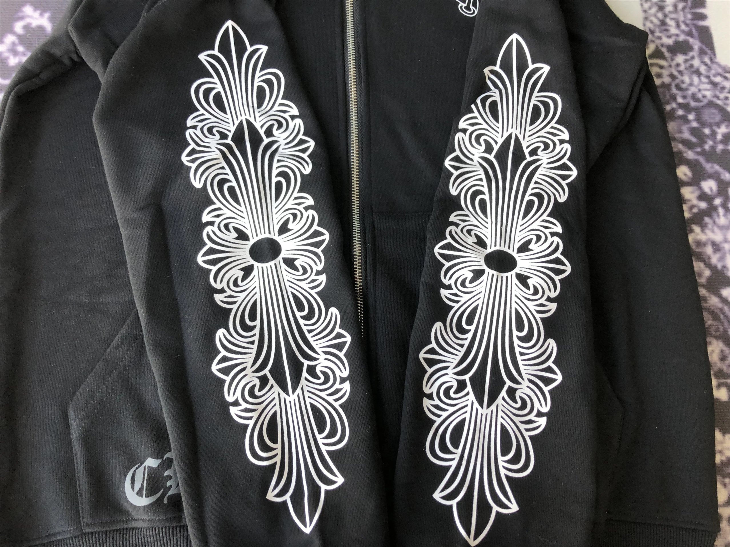 Chrome Hearts Floral Sleeve Zip-Up Hoodie Black - 6