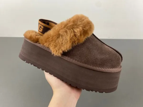 UGG Fluff Platform Slide Brown Faux Fur Slipper - 1