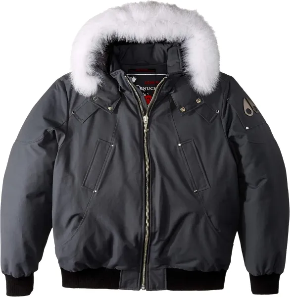 Moose Knuckles Down Parka Charcoal Gray with White Fur Trim Parka - 1