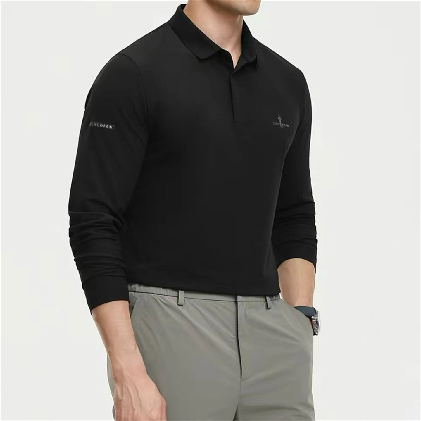 Youwaihui European and American Biyin Original Business Casual Men's Turn-down Collar Wrinkle-Free Quick-Dry Outdoor Base Layer Athletic Long Sleeve T-Shirt