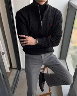 thumbnail for RL Premium Collar Zipper Knit Sweater