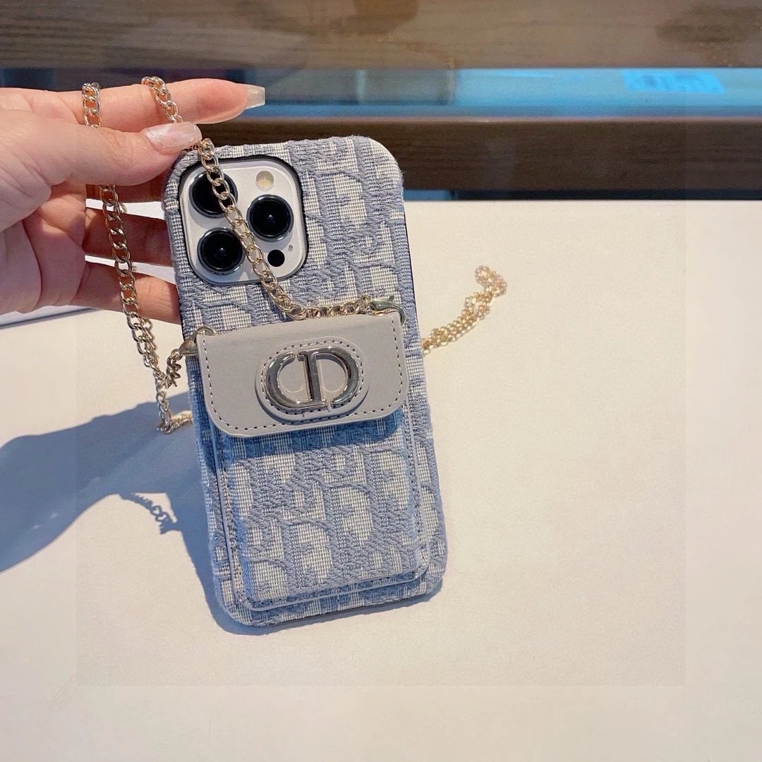 Dior Oblique Navy White Monogram Chain Phone Case