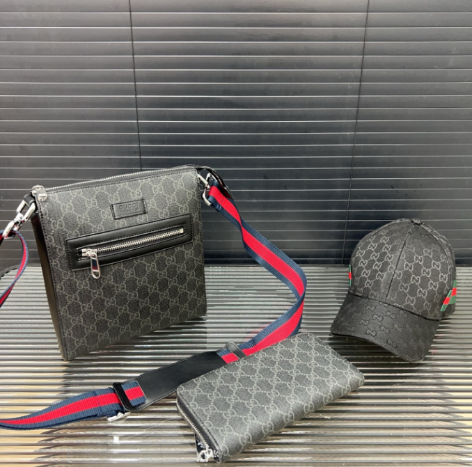 Gucci GG Marmont Canvas Crossbody Bag Beige with Red Green Web Strap, Wallet, and Baseball Cap - 2