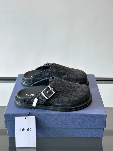 Dior Oblique Print Mule Slippers Beige Black Shoes - 2