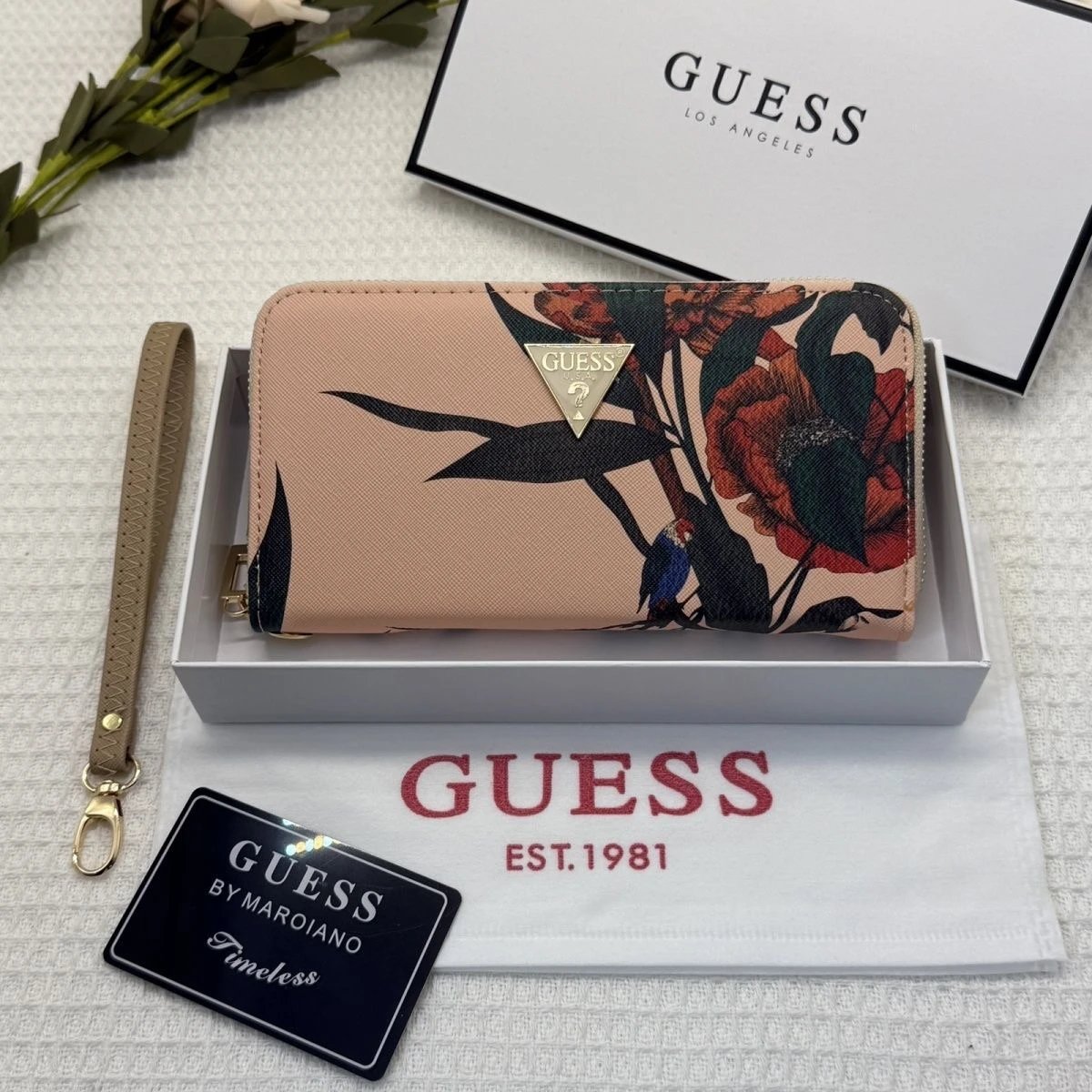 Guess Timeless Cream Floral Print Zip Around Wallet