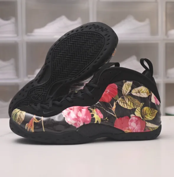 Nike Air Foamposite One Floral Print Black Sneakers - 1