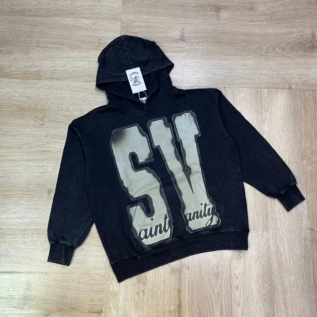 Saint Vanity Oversized Black Distressed Graphic Hoodie