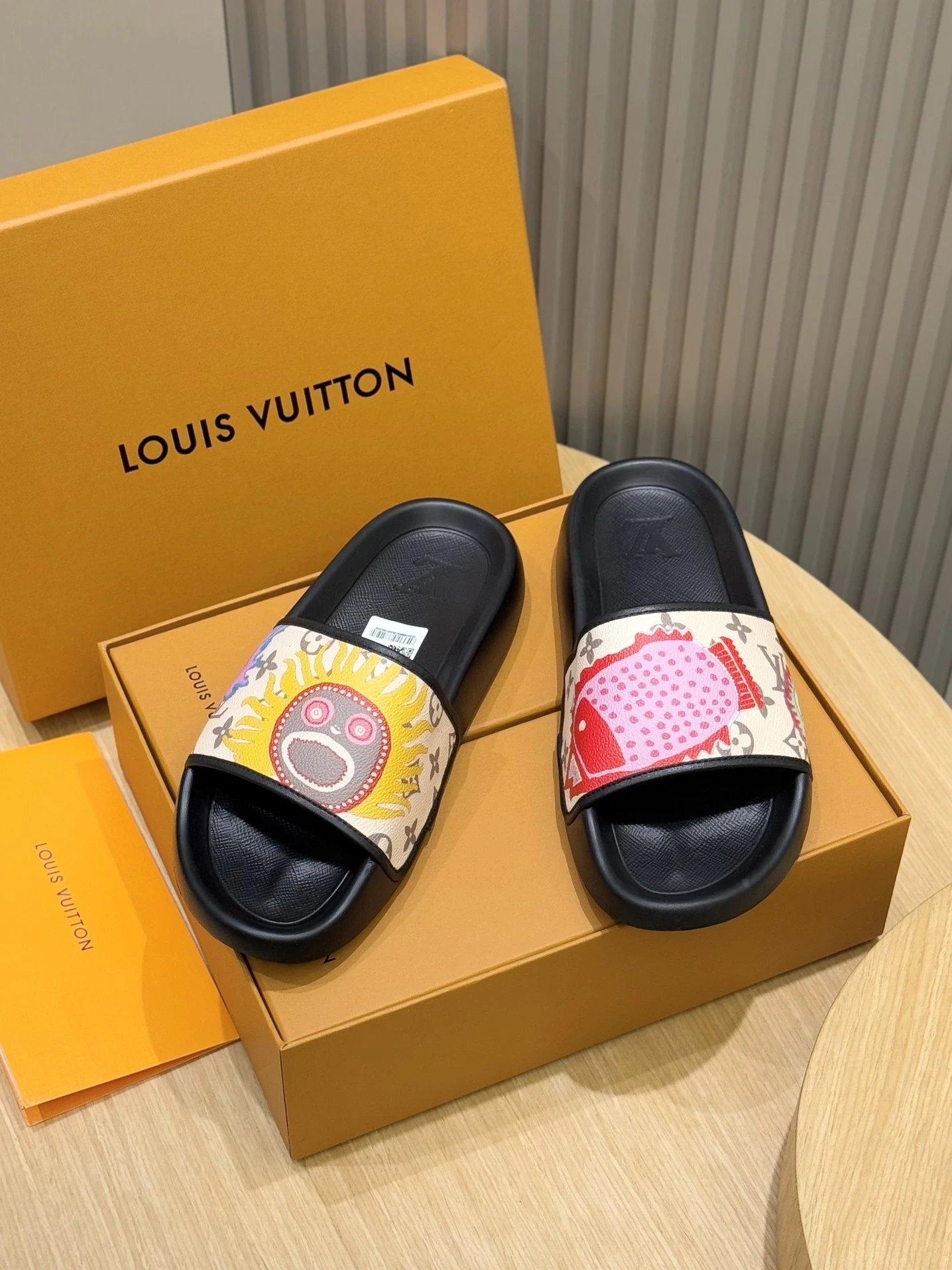 Louis Vuitton Slide Black Monogram Print Slippers
