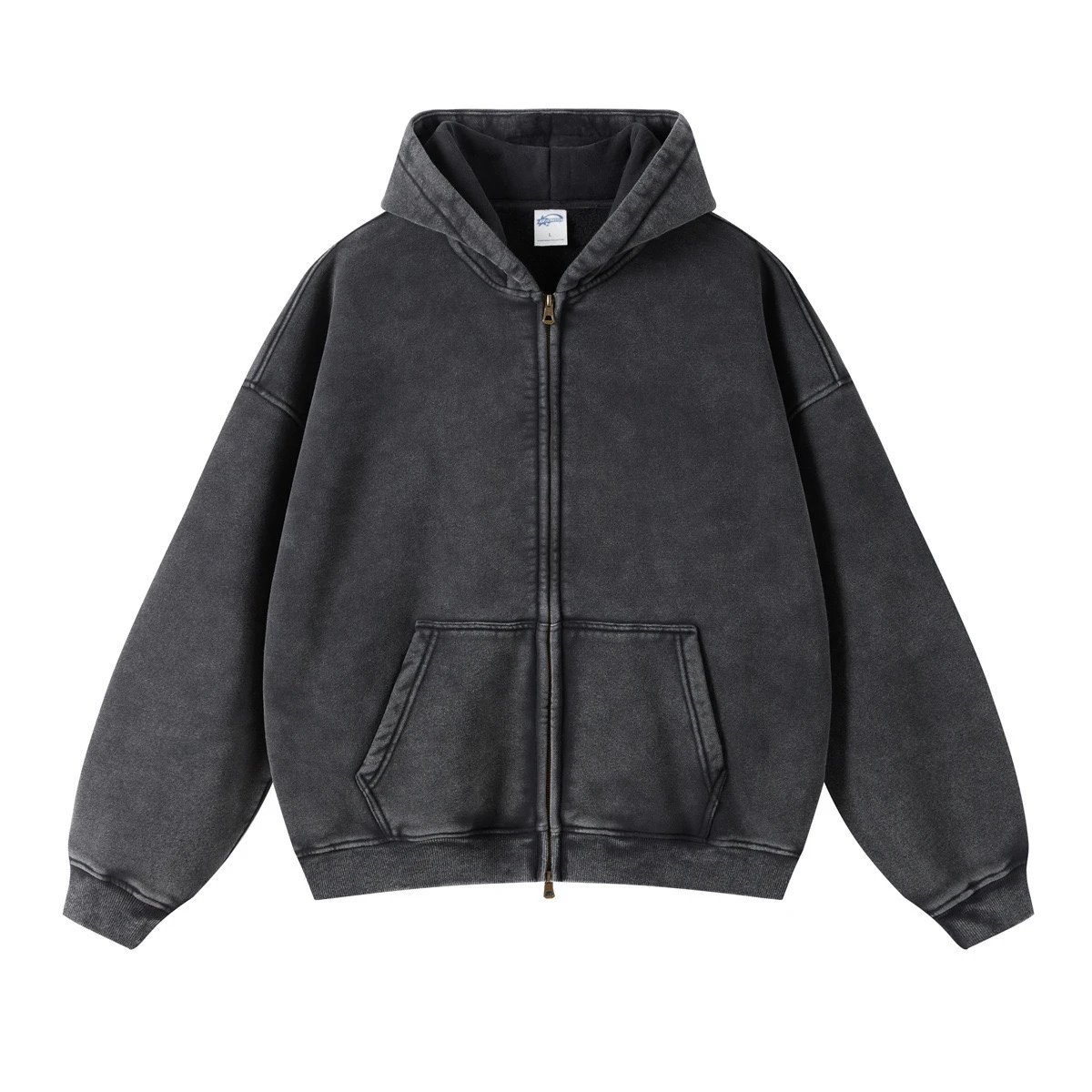 Washed Black Oversized Zip-Up Hoodie