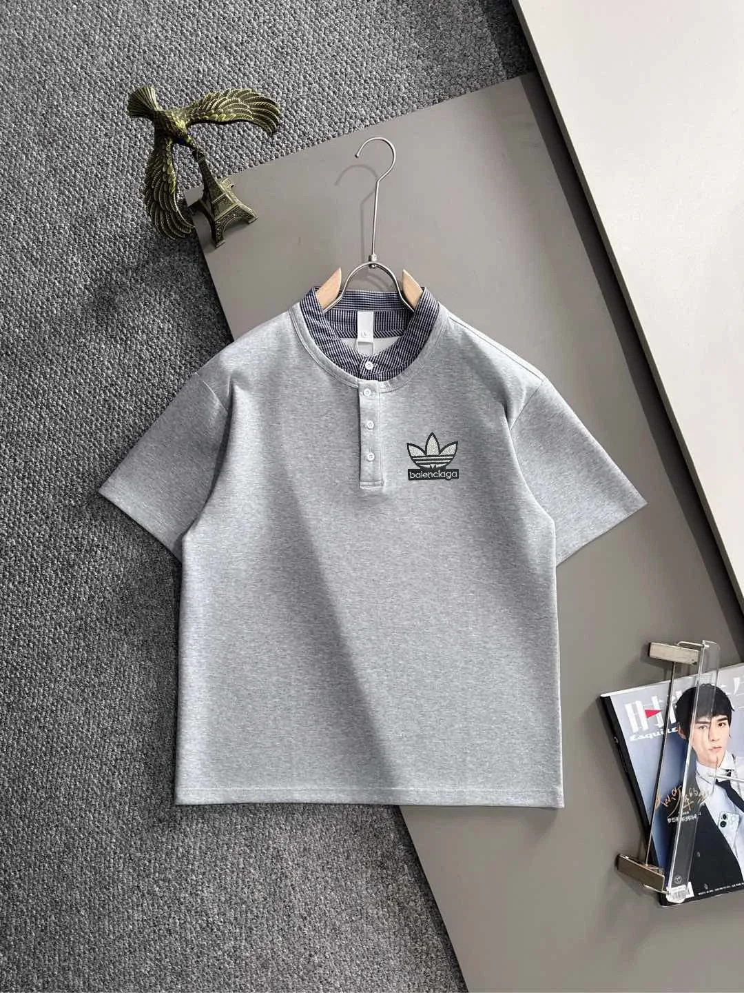 Balenciaga Henley Gray T-Shirt