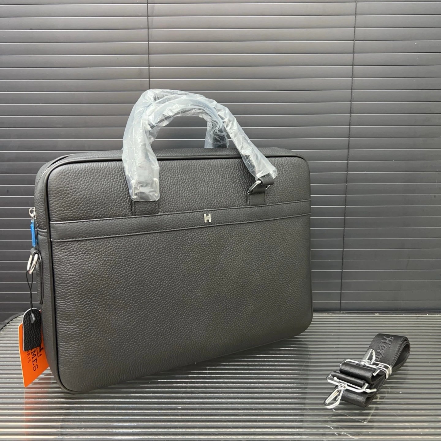 Hermès Toile H Briefcase Black Leather Messenger Bag