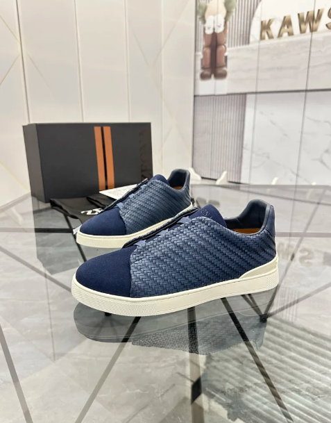 ZEGNA Striped Lychee-Grain Leather Sneakers
