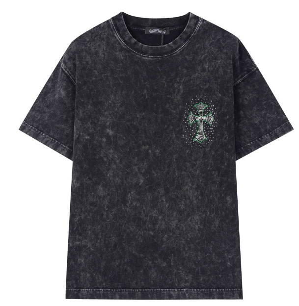 Chrome Hearts Cross Rhinestone Acid Wash T-Shirt - 1