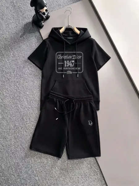 Dior Short-Sleeve Hoodie and Shorts Set Black - 1