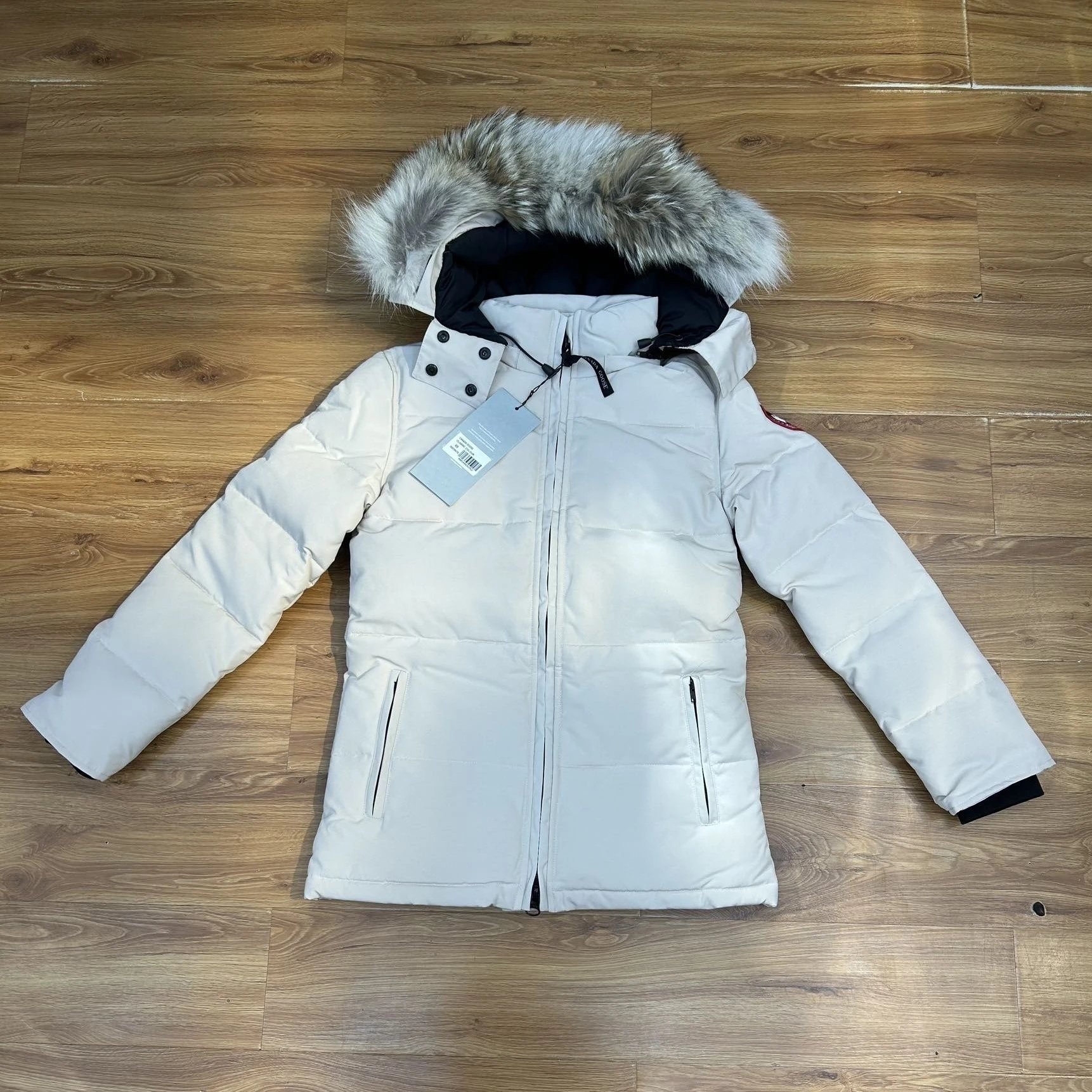 Puffer Jacket Gray Hooded Parka with Fur Trim