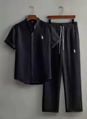 Polo Ralph Lauren Black Woven Short Sleeve Shirt And Drawstring Shorts Set