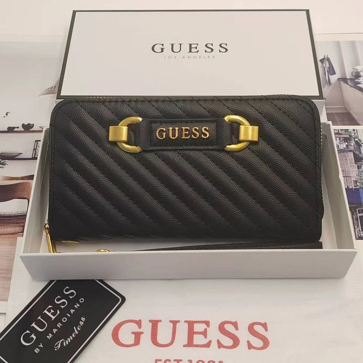 Guess Timeless Cream Floral Print Zip Around Wallet