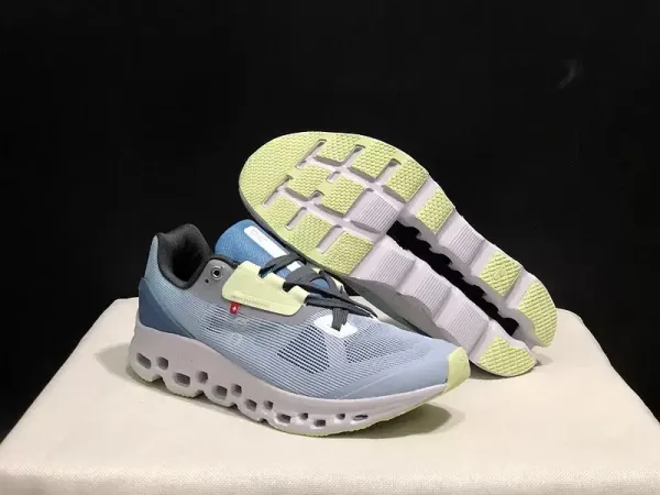 On Cloudmonster Light Blue Lime Green Running Shoes - 1