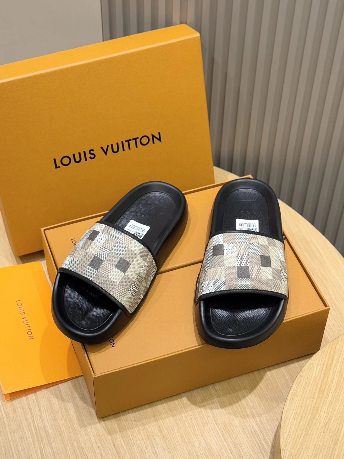Louis Vuitton Slide Black Monogram Print Slippers