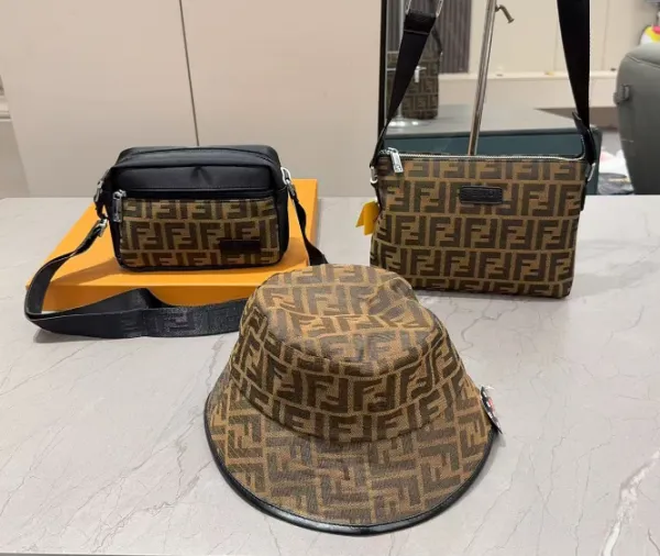 Fendi FF Logo Print Bucket Hat and Crossbody Bags Set - 1