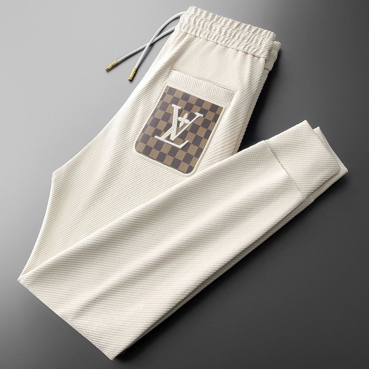 Luxury Embroidered Logo Beige Brown Track Pants