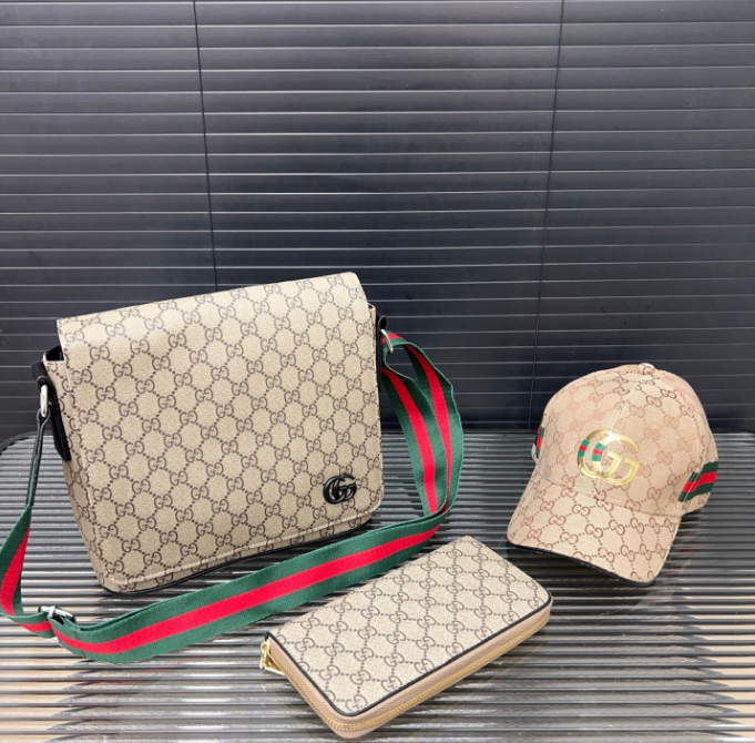 Gucci GG Marmont Canvas Crossbody Bag Beige with Red Green Web Strap, Wallet, and Baseball Cap - 5