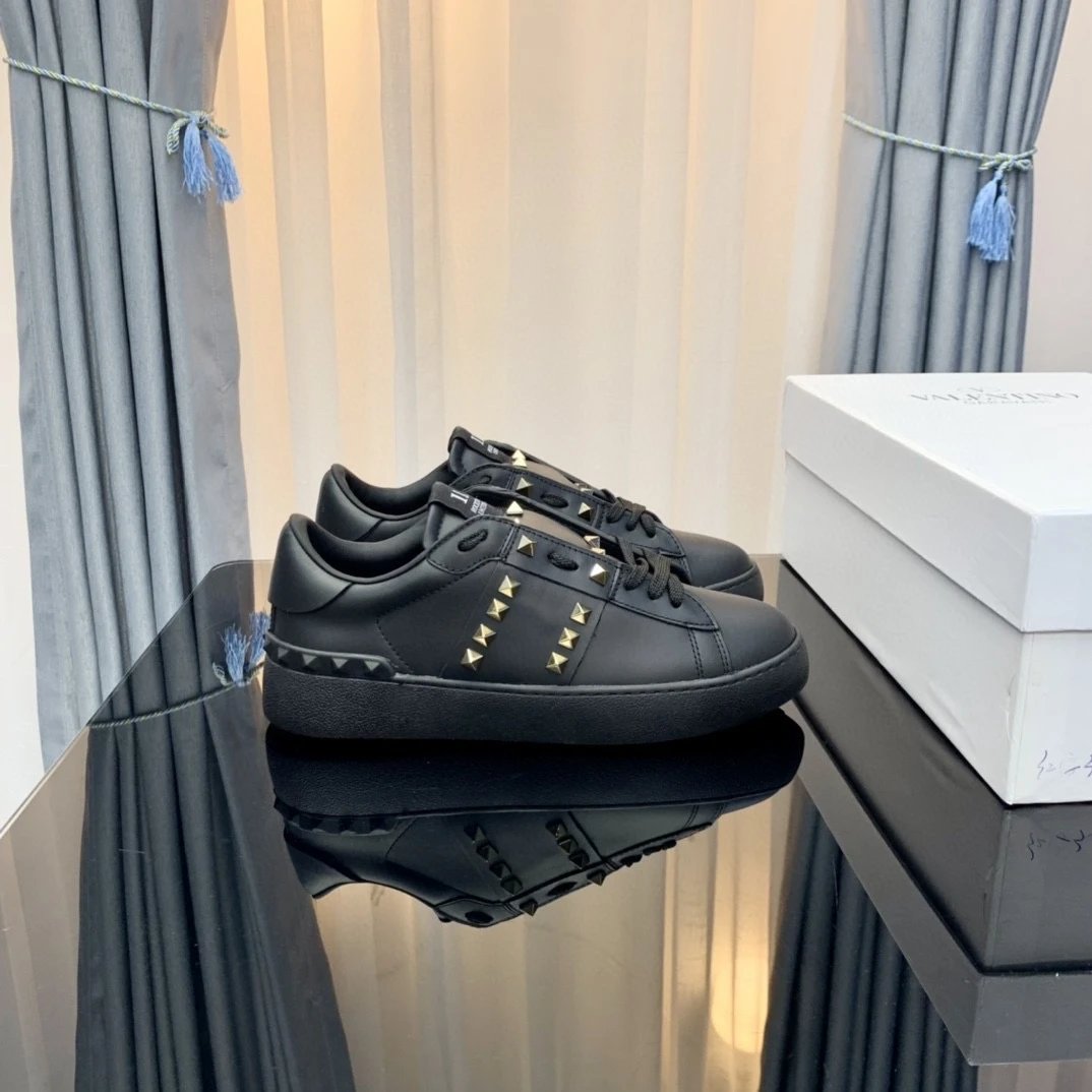 Valentino Rockstud Leather Sneakers White with Black Stud Strap - 4