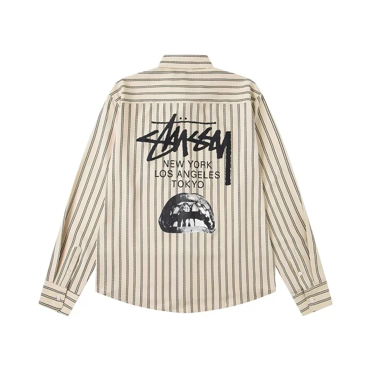Stussy Checkered Blue Gray Graphic Print Long Sleeve Shirt
