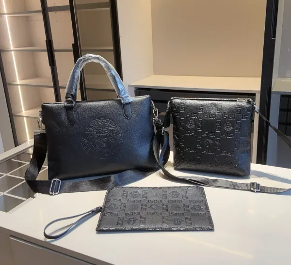 Versace Medusa Logo Tote Bag and Greek Key Pattern Crossbody Set Black Handbags - 1